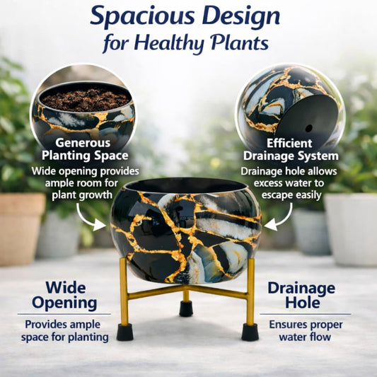 Decorative Pot with Stand for Indoor Rust Free Metal Plant pots for Home/Living/Balcony/Room/Office.rustproof Waterproof Set of 1 Multicolour