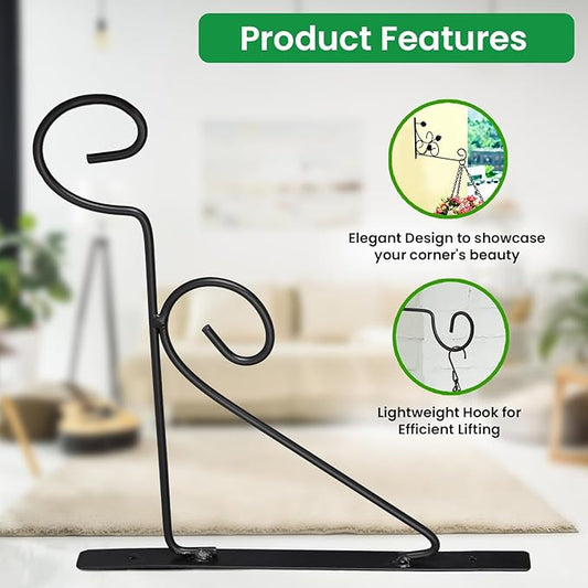 Metal Black Color Wall Brackets - Metal Hanging Hooks, Holder for Indoor Outdoor Planters Flower Pot (Set of 2)