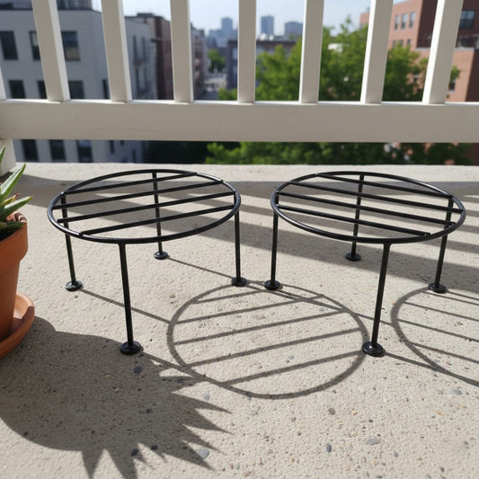 8inch Heavy Duty Anti Rust Round Metal Plant Stand / Pot Stand with Bottom Rubber for Home Balcony Indoor Outdoon Garden | Capacity upto 50kg | 8(L) x8(W) x4.5(H) inch (Black (Pack of 2))