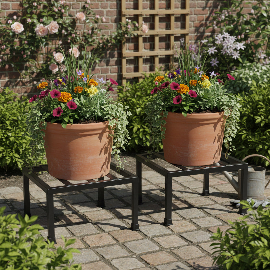 Square Metal Plant Stand for Balcony, Indoor & Outdoor | Rust-Resistant Sturdy Planter Holder for Home, Patio & Garden Décor |Flower Pot Stand Set of 2