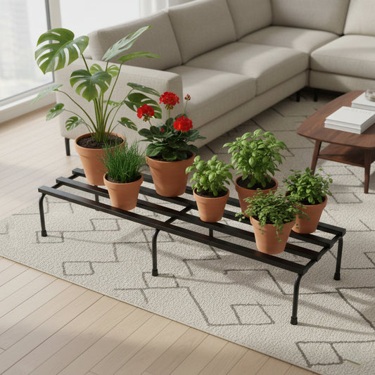 Metal New Black Rectangular Long Flower Pot Plant Stand Gamla Pot Stand for Balcony Indoor -Outdoor Indoor Plants (24 Inch X 8 Inch) (Set of 2 Stands)