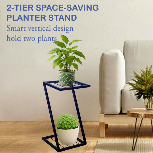 Z‑Shaped Metal Plant Stand for Indoor Plants 2‑Tier Modern Planter Stand for Living Room, Balcony & Home Décor Heavy‑Duty Iron Flower Pot Holder Space‑Saving Display Rack (1)