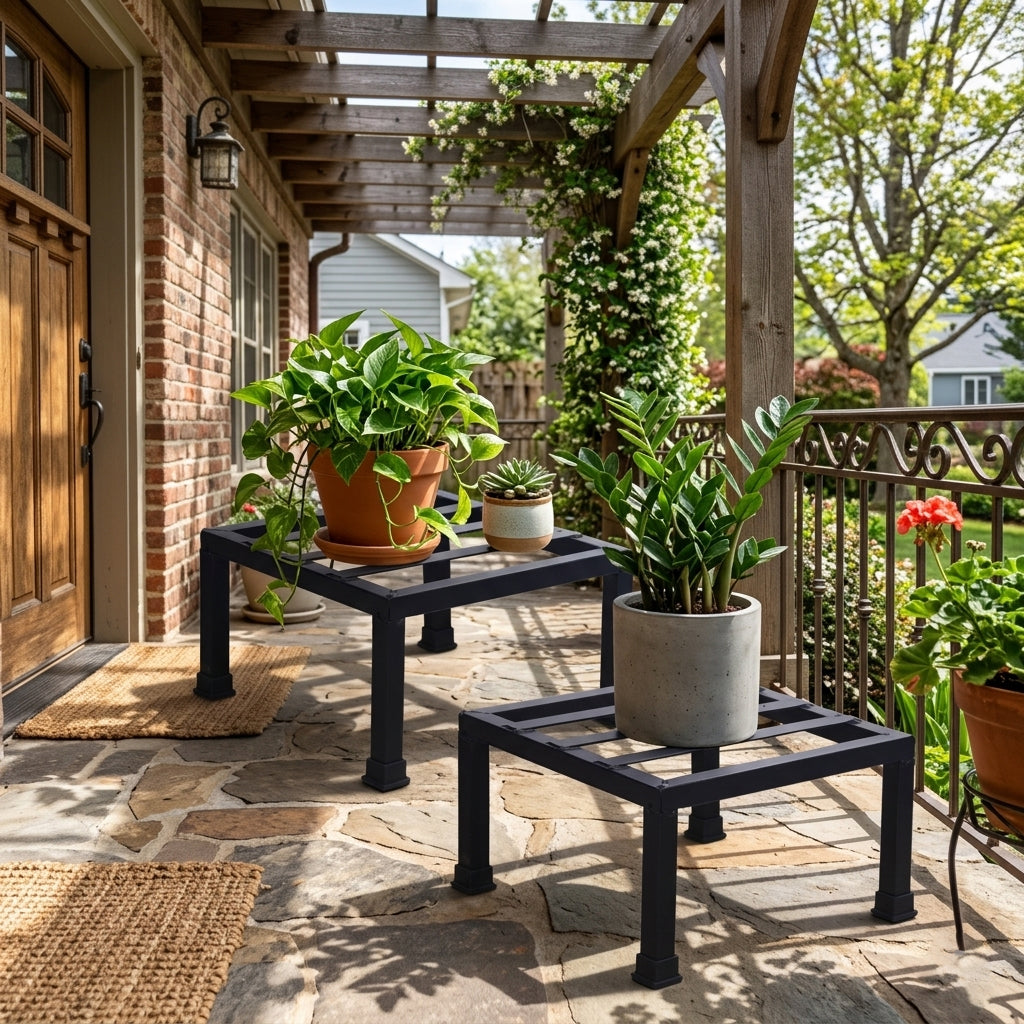 Square Metal Plant Stand for Balcony, Indoor & Outdoor | Rust-Resistant Sturdy Planter Holder for Home, Patio & Garden Décor |Flower Pot Stand Set of 8