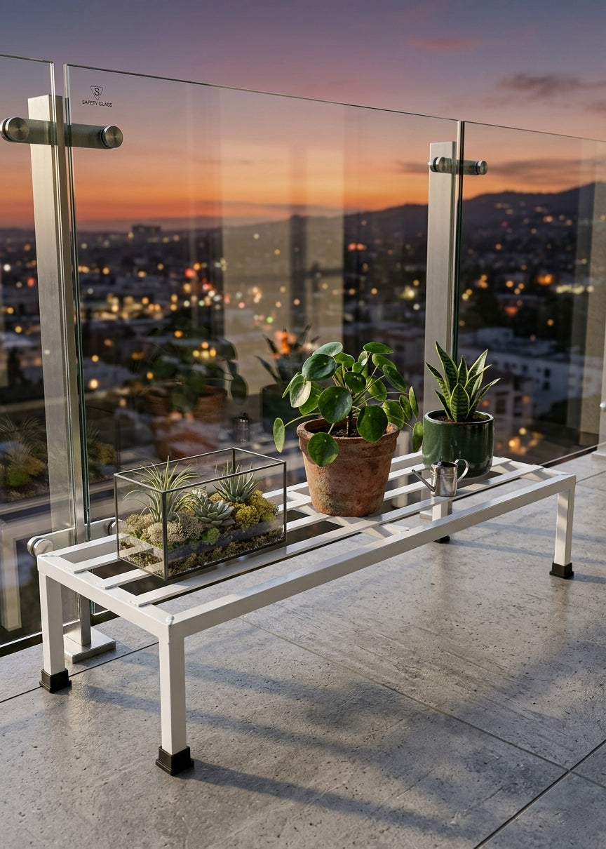 24-Inch Heavy Duty Metal Plant Stand (Pack of 4, White) | Sturdy Anti-Rust Iron Flower Pot Holder | Indoor Outdoor Rectangular Stand | 120kg Load Capacity | Balcony & Garden Use