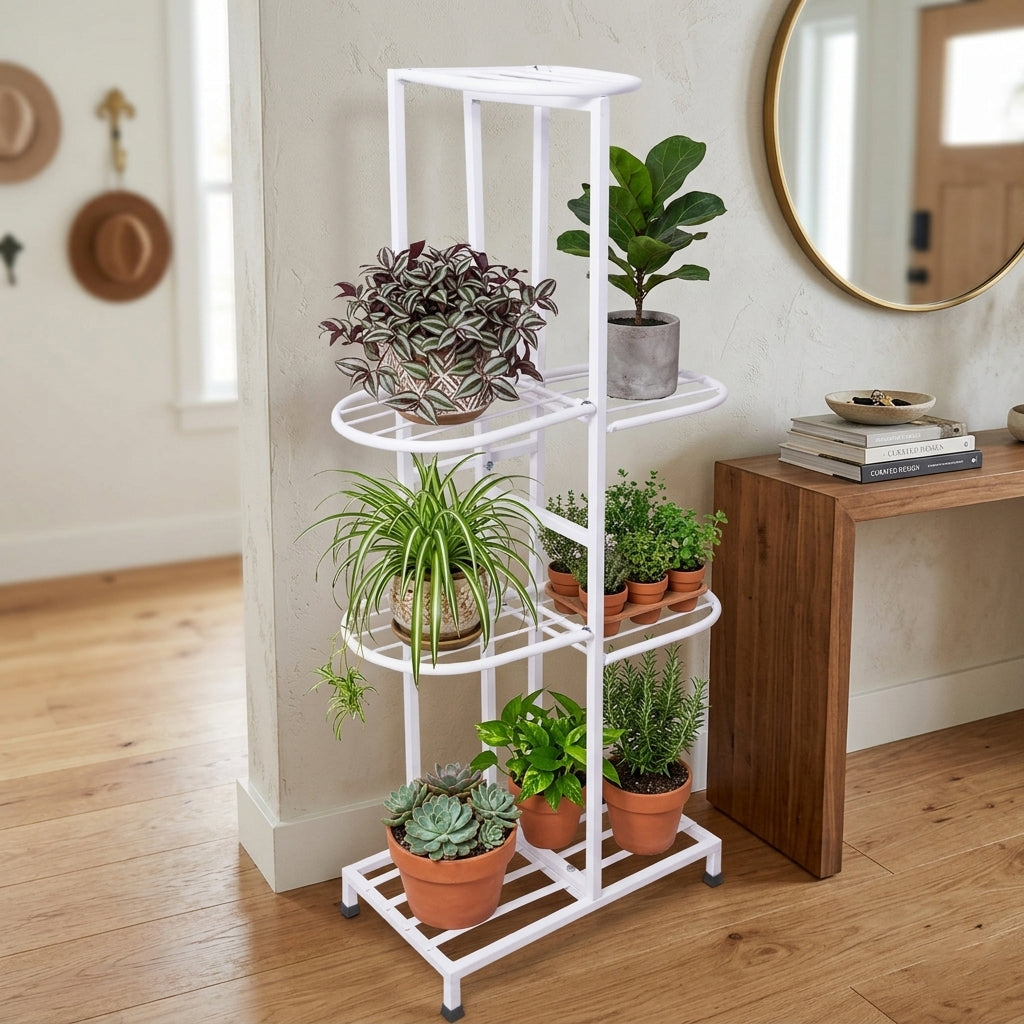 7 Tier Metal Potted Flower Pot Stand (White) |Multi-level Plant Stand For Garden Balcony Outdoor Indoor Living Room | Pot Stand (without pots)