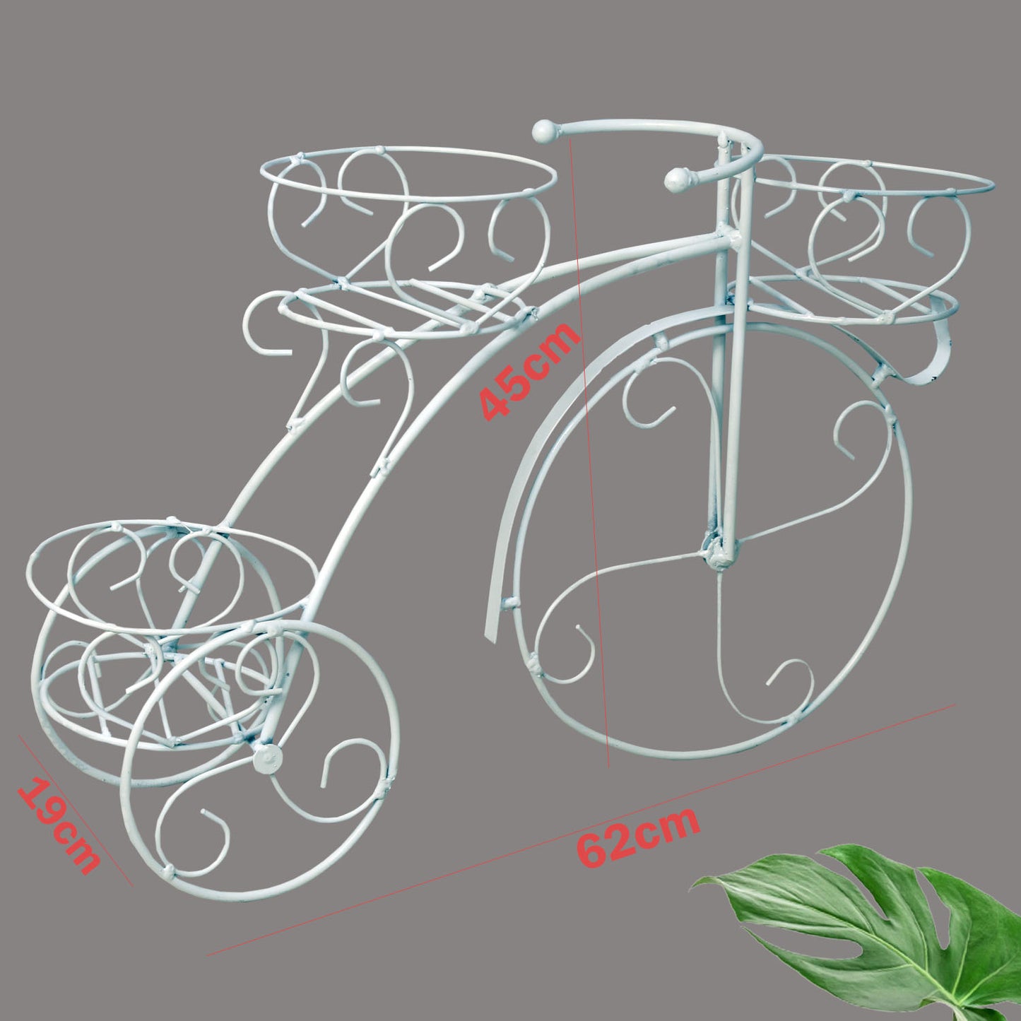Tricycle Planter Stand – Decorative Metal Cycle Shape Plant Holder for Indoor Outdoor Use – Home Garden Balcony Terrace Décor – 1 Piece (White)
