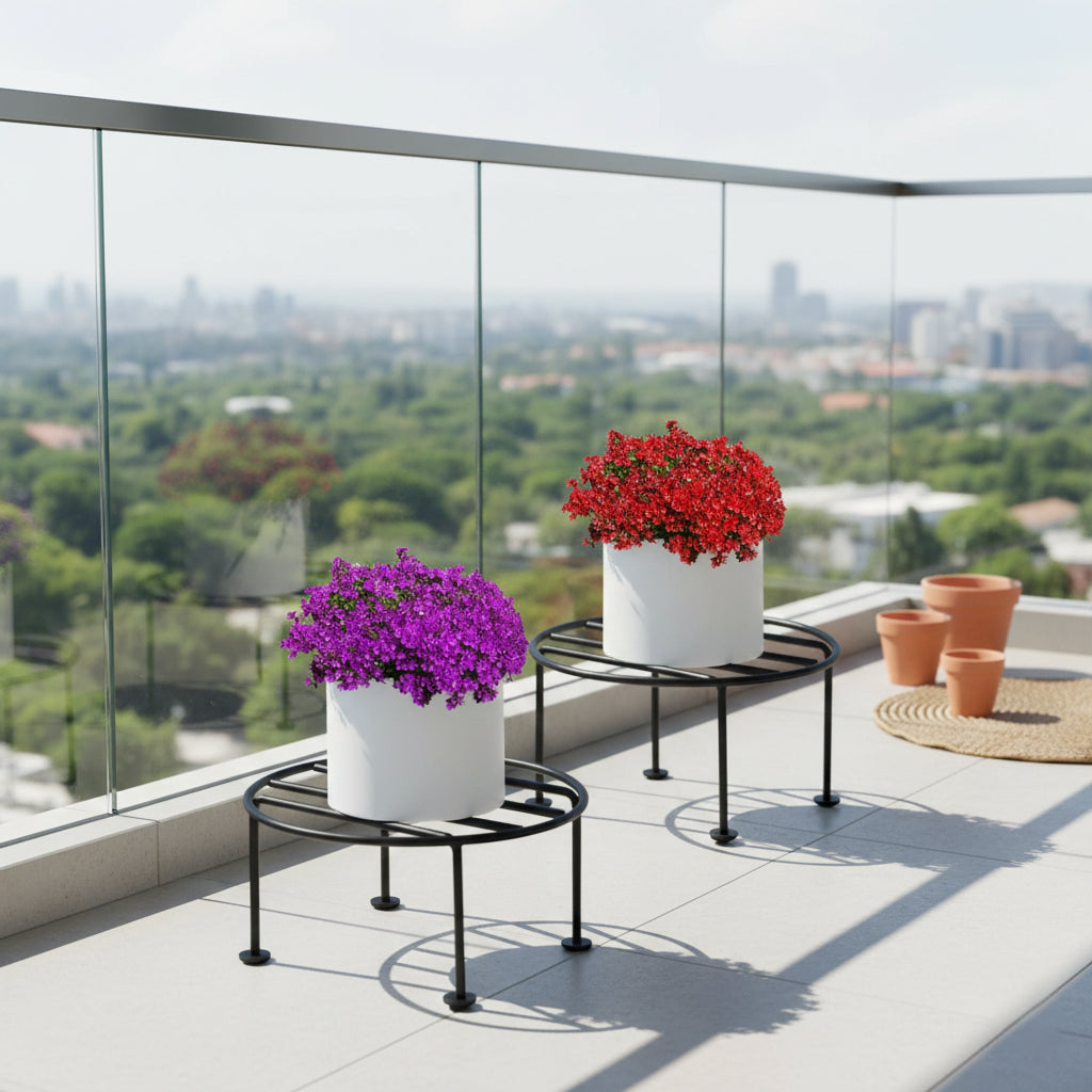Metal Plant Stand for Indoor & Outdoor – Heavy-Duty Iron Flower Pot Holder, 50kg Capacity, Rust-Proof Round Planter Stand for Garden, Balcony & Home Decor