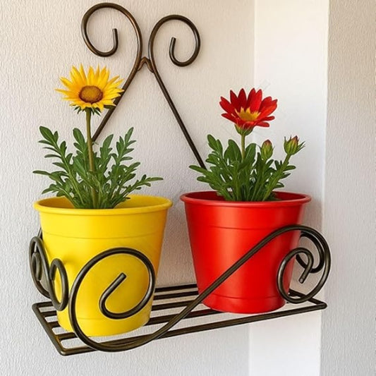 Wall Mounted Hanging Plant Shelf Galvanized Metal Flower Pot Holder Indoor Gamla Support Corner Rack Outdoor Display for Home Office Garden Balcony Decoration (Pakc of 4, Black)