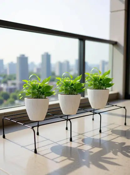 Heavy Metal Flower Pot/Plant Stand for Home Garden Balcony Living Room Decor 24 Inches (Black-Set of 1)/ Weight Capacity 120kgs