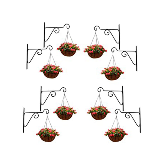 Metal Black Color Wall Brackets - Metal Hanging Hooks, Holder for Indoor Outdoor Planters Flower Pot (Set of 8)
