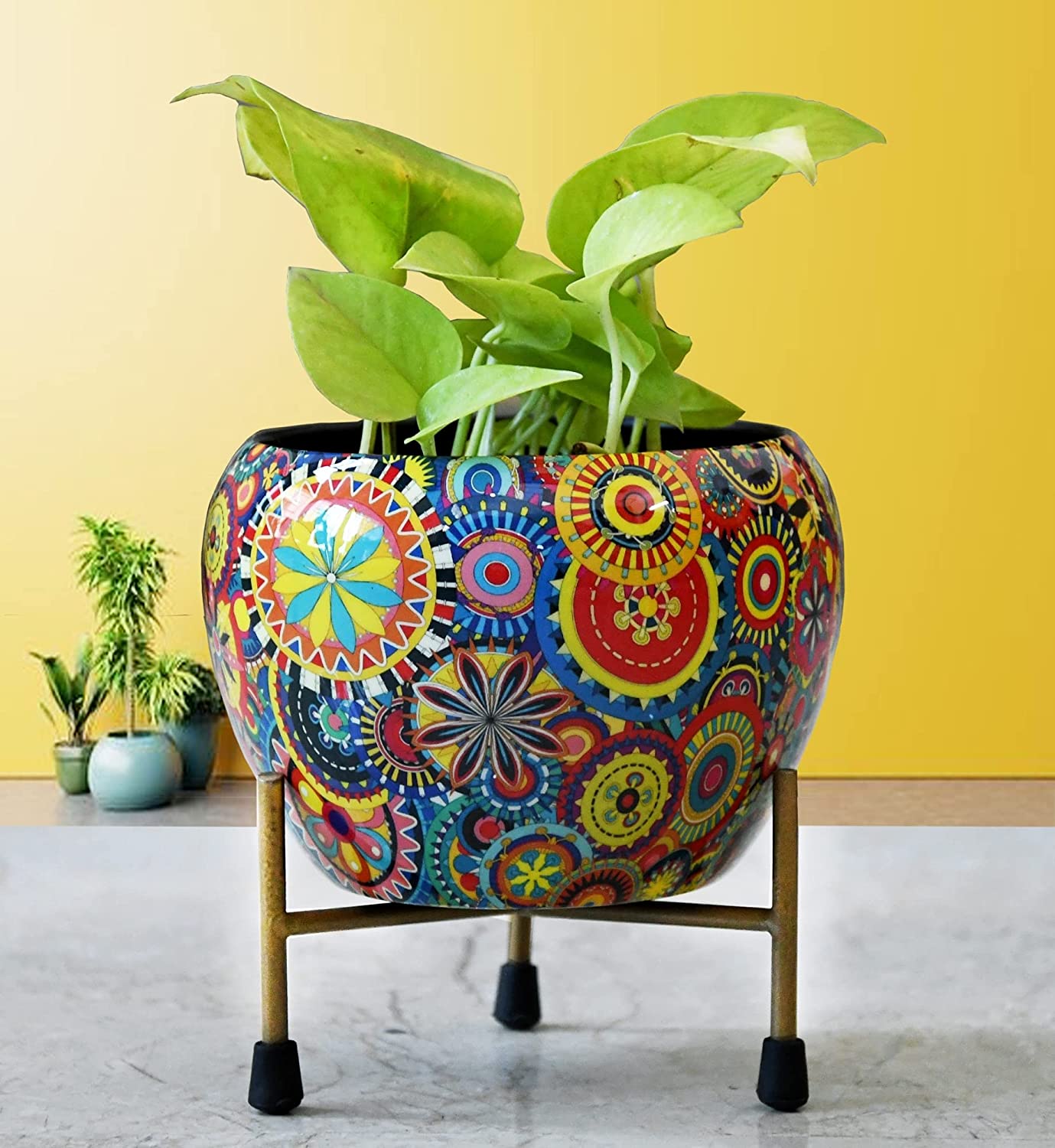 Decorative Pot with Stand for Indoor Rust Free Metal Plant pots for Home/Living/Balcony/Room/Office.rustproof Waterproof Set of 1 Multicolour