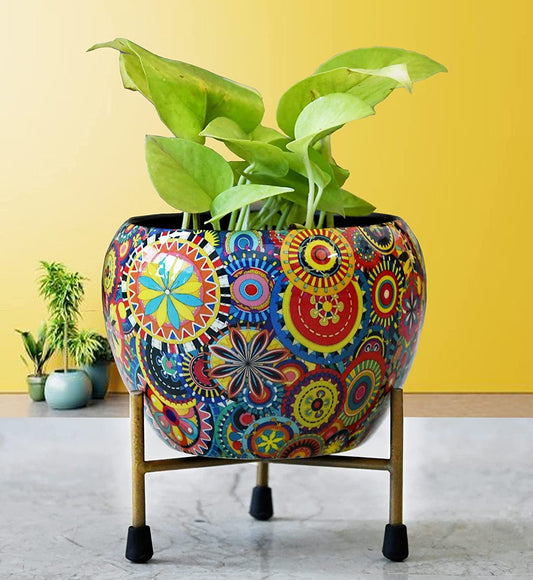 Decorative Pot with Stand for Indoor Rust Free Metal Plant pots for Home/Living/Balcony/Room/Office.rustproof Waterproof Set of 1 Multicolour