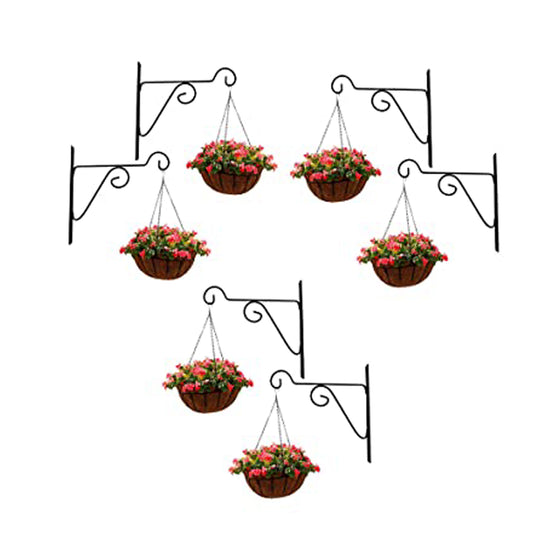 Metal Black Color Wall Brackets - Metal Hanging Hooks, Holder for Indoor Outdoor Planters Flower Pot (Set of 6)