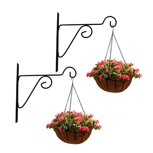 Metal Black Color Wall Brackets - Metal Hanging Hooks, Holder for Indoor Outdoor Planters Flower Pot (Set of 2)