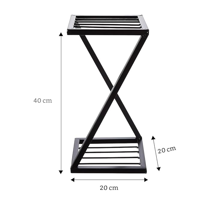 Z-Shape Metal Plant Stand – Indoor & Outdoor Flower Pot Holder with Strong Black Legs, Modern Decorative Planter Display Rack, Rust-Resistant, Space-Saving Design (BLACK, SET 4)