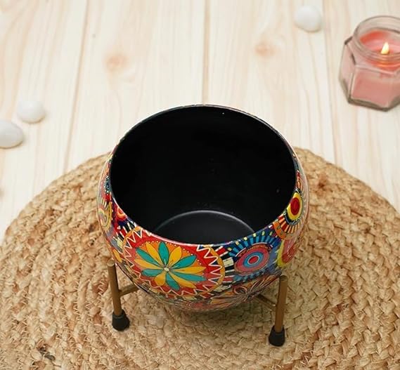 Decorative Pot with Stand for Indoor Rust Free Metal Plant pots for Home/Living/Balcony/Room/Office.rustproof Waterproof Set of 1 Multicolour