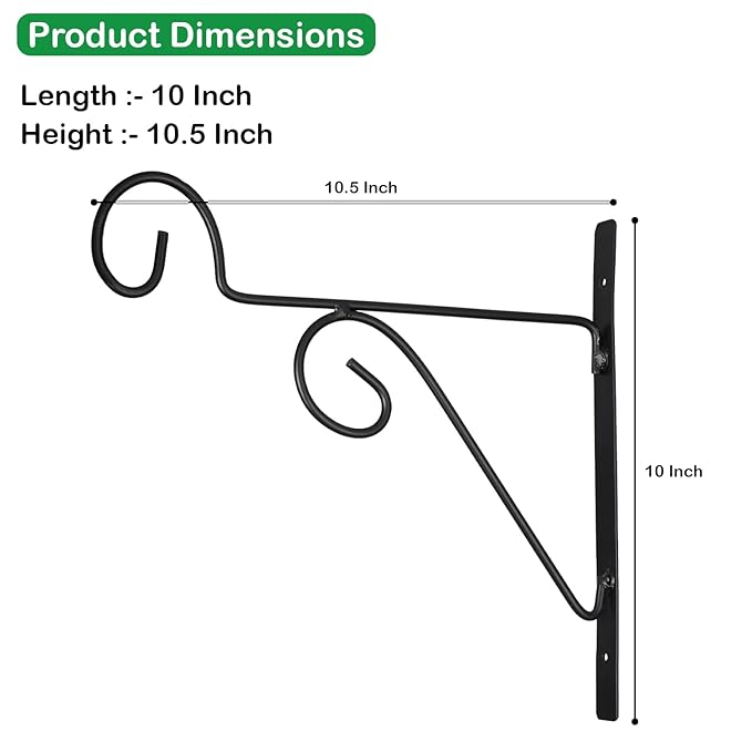 Metal Black Color Wall Brackets - Metal Hanging Hooks, Holder for Indoor Outdoor Planters Flower Pot (Set of 2)