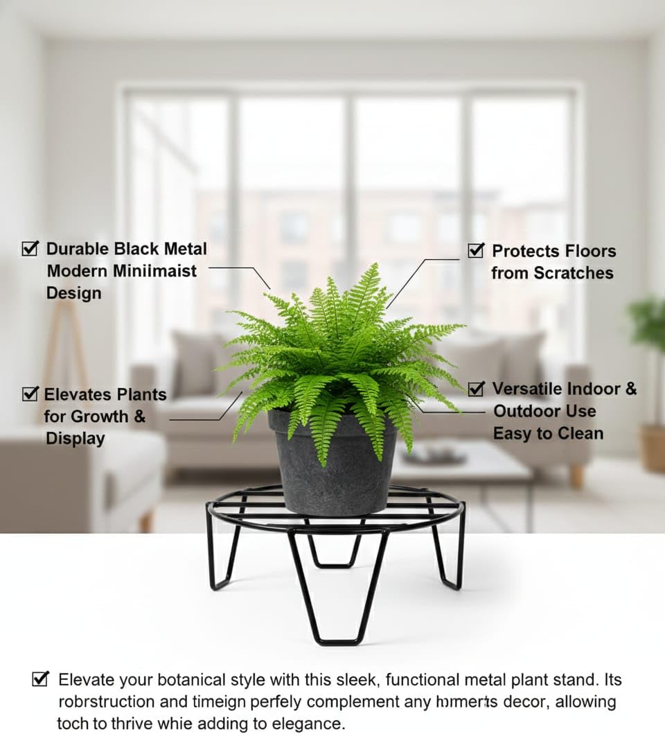 Unique Metal Round Flower Pot Plant Stand – 50kg Capacity for Indoor & Outdoor Use, Set of 7 (8in x 8in x 4in, Black) – Ideal for Garden, Balcony & Living Room Décor