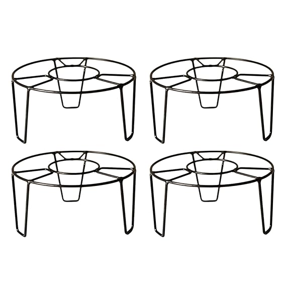 8-Inch Heavy Duty Metal Plant Stand – Rust-Proof Round Iron Pot Holder with Rubber Grip, 50kg Load – Indoor & Outdoor Garden & Balcony Plant Riser (Black, Pack of 4) | 8x8x4.5 inches