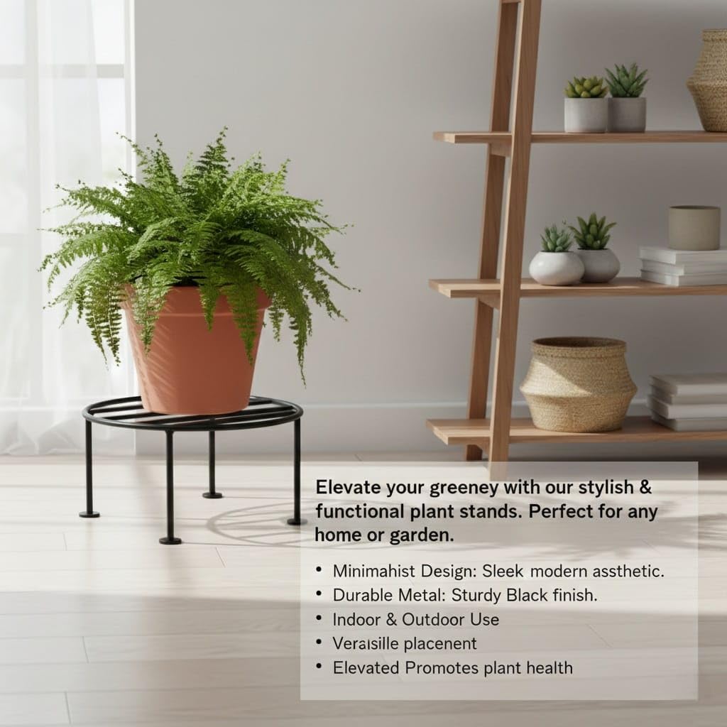 Metal Plant Stand for Indoor & Outdoor – Heavy-Duty Iron Flower Pot Holder, 50kg Capacity, Rust-Proof Round Planter Stand for Garden, Balcony & Home Decor