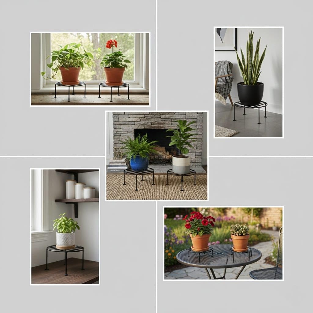 Heavy Duty Metal Plant Stand for Pots – Square Iron Flower Pot Holder for Indoor & Outdoor Decor – Strong Up to 80kg Load – Black Finish (Set of 2)