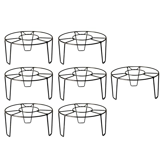 8inch Heavy Duty Anti Rust Round Metal Plant Stand / Pot Stand with Bottom Rubber for Home Balcony Indoor Outdoon Garden | Capacity upto 50kg | 8(L) x8(W) x4.5(H) inch (Black (Pack of 4))