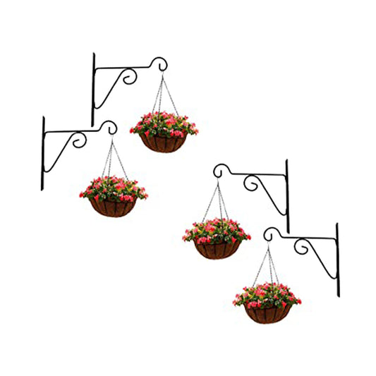 Metal Black Color Wall Brackets - Metal Hanging Hooks, Holder for Indoor Outdoor Planters Flower Pot (Set of 4)