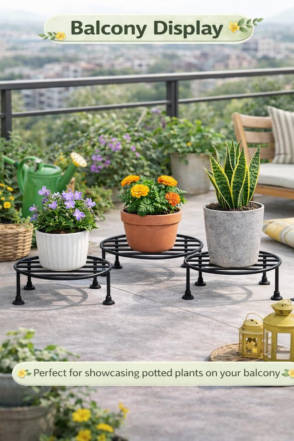 8-Inch Heavy Duty Metal Plant Stand – Rust-Proof Round Iron Pot Holder with Rubber Grip, 50kg Load – Indoor Outdoor Garden & Balcony Plant Riser (Black)