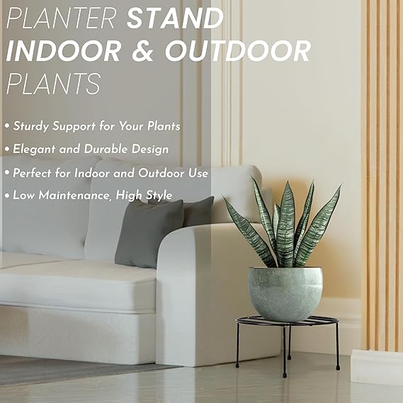 Plant Stand Galvanised Metal Gamla Bottom Rubber Support Corner Rack Display Shelf Indoor & Outdoor Flower Pot Holder for Planters Home Garden Balcony Decoration (Pack of 2, Black)