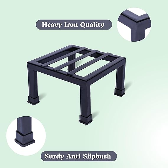 Premium Heavy Duty Metal Square Plant Stand (Set of 2, 8in x 8in x 4in) - Holds Up to 100kg, Black - Durable, Stylish Indoor/Outdoor Garden & Balcony Decor