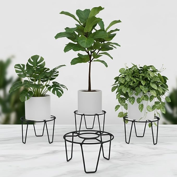 8-Inch Heavy Duty Metal Plant Stand – Rust-Proof Round Iron Pot Holder with Rubber Grip, 50kg Load Capacity – Indoor & Outdoor Garden & Balcony Plant Riser (Black, Pack of 2) | 8x8x4.5 Inches