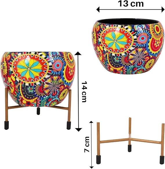 Decorative Pot with Stand for Indoor Rust Free Metal Plant pots for Home/Living/Balcony/Room/Office.rustproof Waterproof Set of 1 Multicolour