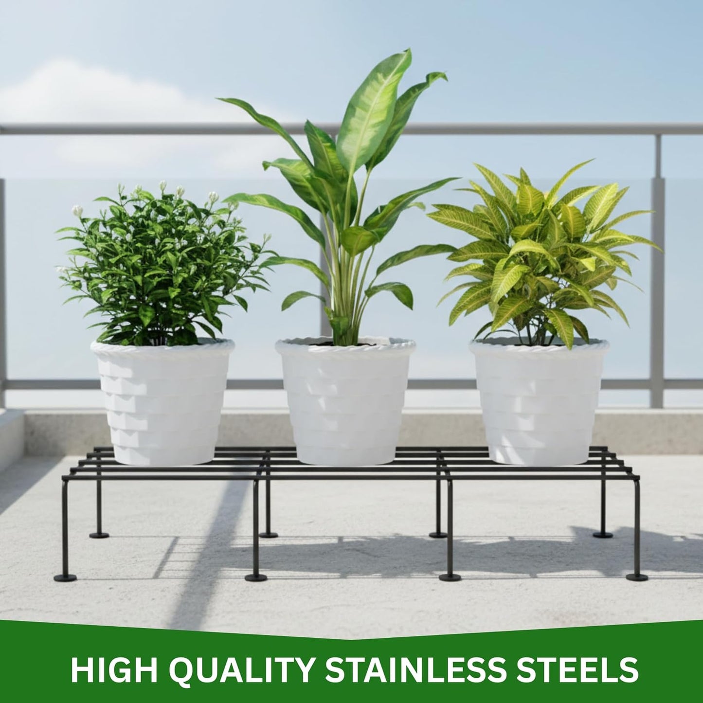 Heavy Metal Flower Pot/Plant Stand for Home Garden Balcony Living Room Decor 24 Inches (Black-Set of 2)/ Weight Capacity 120kgs
