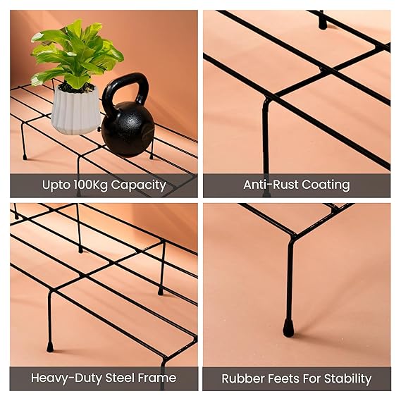 24 Inch Anti Rust Metal Plant Stand – Sturdy Planter Stand for Balcony, Living Room, Garden, Patio, Outdoor & Indoor Plants, Durable Pot Holder for Home & Office (Black, Pack of 2)