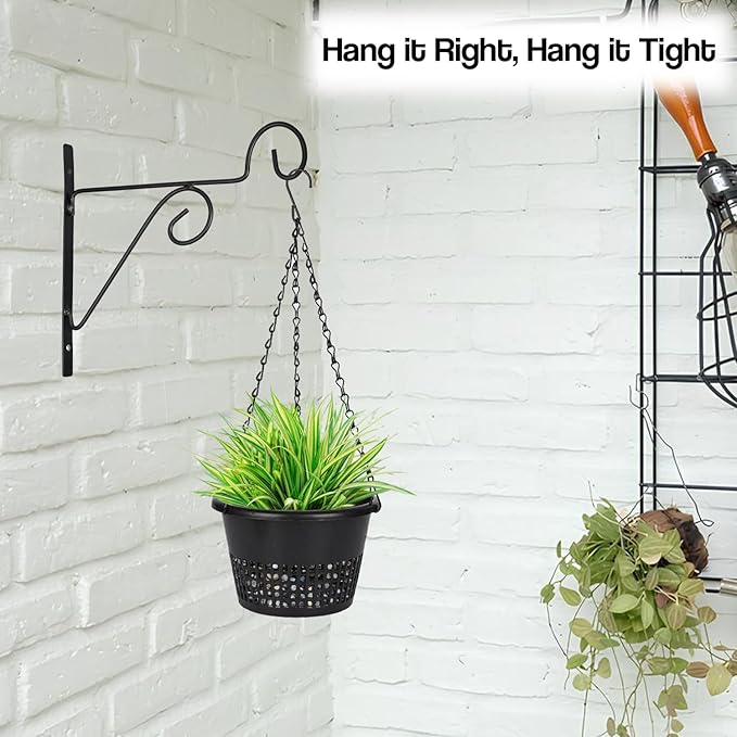 Metal Black Color Wall Brackets - Metal Hanging Hooks, Holder for Indoor Outdoor Planters Flower Pot (Set of 6)