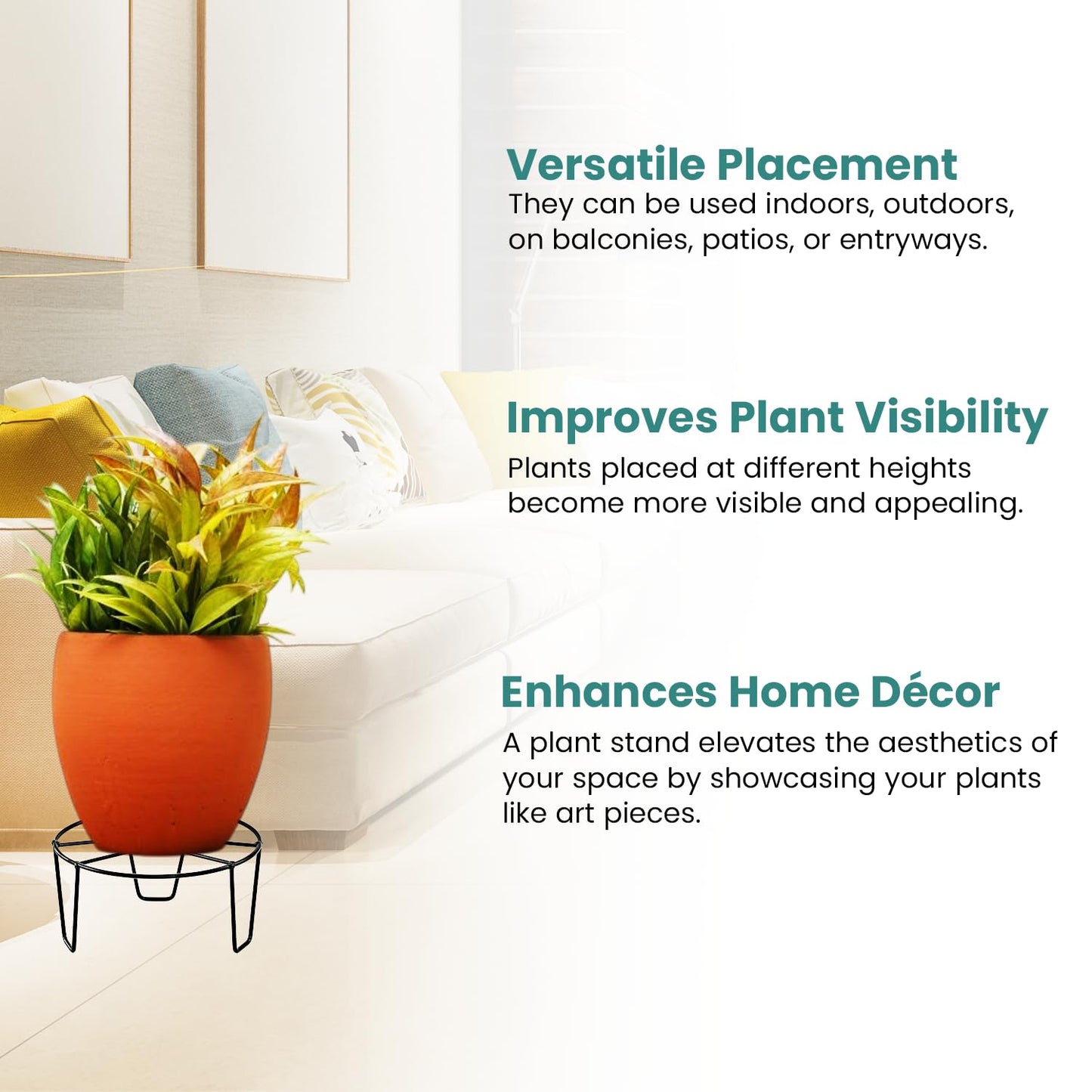 Heavy-Duty Metal Plant Stand – Round Iron Planter Holder with 50kg Load Capacity – Rust-Resistant Flower Pot Stand for Indoor & Outdoor Garden, Balcony & Living Room (Black)