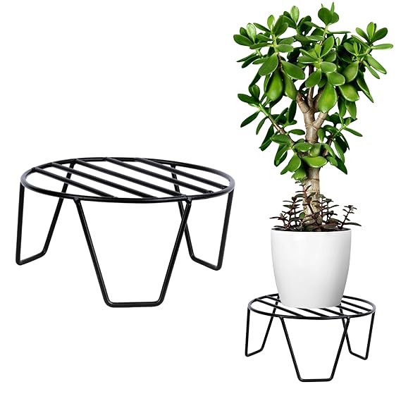 Unique Metal Round Flower Pot Plant Stand – 50kg Capacity for Indoor & Outdoor Use, Set of 7 (8in x 8in x 4in, Black) – Ideal for Garden, Balcony & Living Room Décor