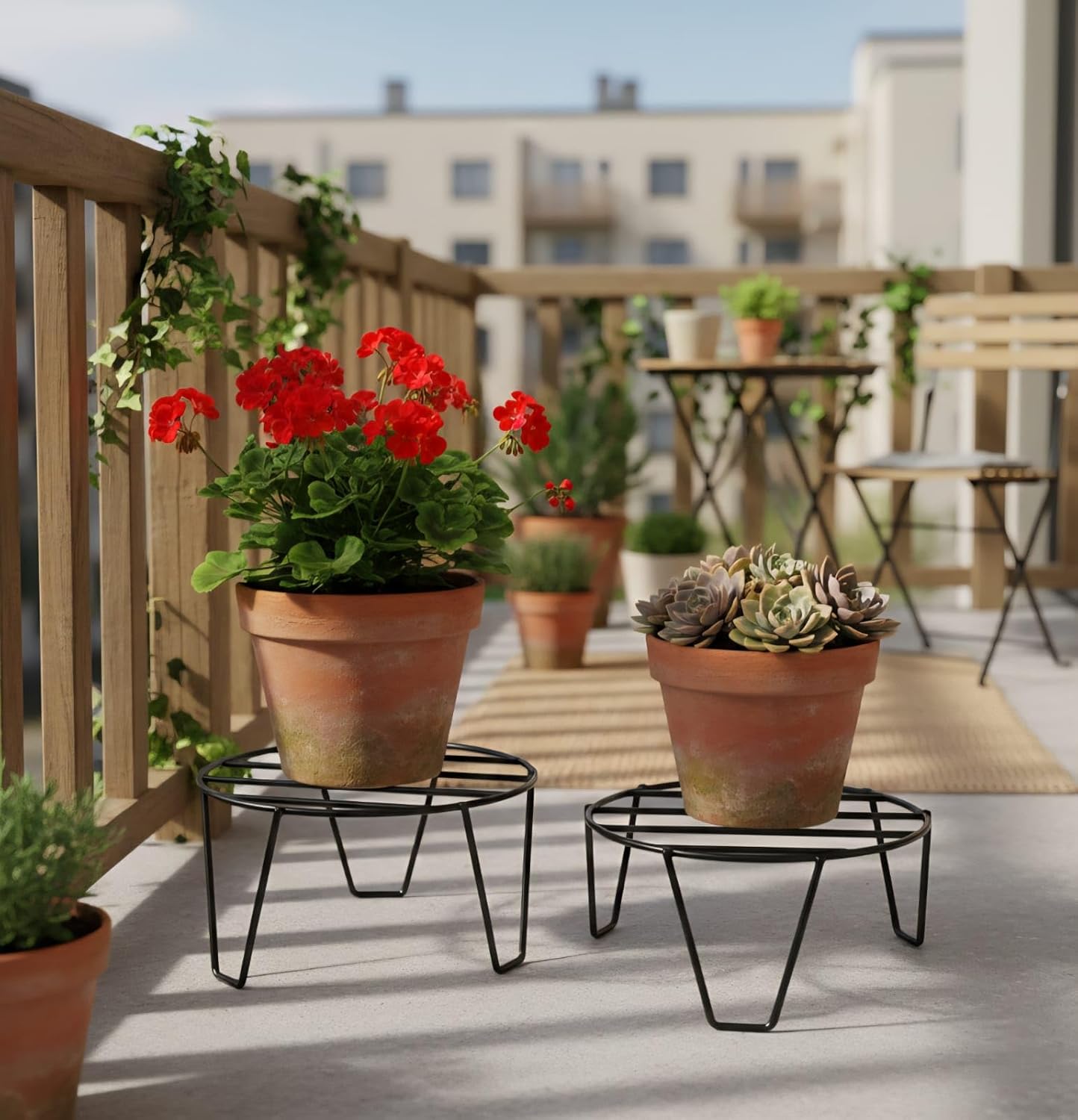 Metal Plant Stand Set of 4 – Heavy-Duty Iron Flower Pot Holders, Rust-Resistant, 50kg Load Capacity – Round Plant Stand for Indoor & Outdoor Use – Garden, Balcony, Home Decor (Black)