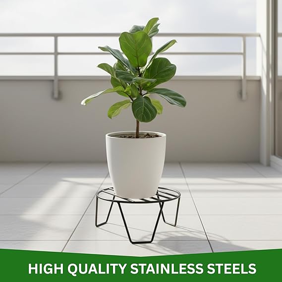 Round Plant Stand Galvanized Metal Flower Pot Holder for Indoor & Outdoor Use | Heavy Duty Gamla Support Corner Rack | Home, Garden & Balcony Display Shelf | Black | Pack of 15