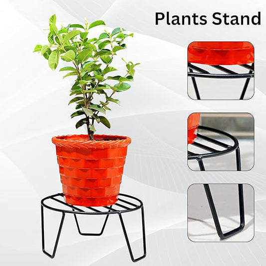Unique Metal Round Flower Pot Plant Stand – 50kg Capacity for Indoor & Outdoor Use, Set of 7 (8in x 8in x 4in, Black) – Ideal for Garden, Balcony & Living Room Décor