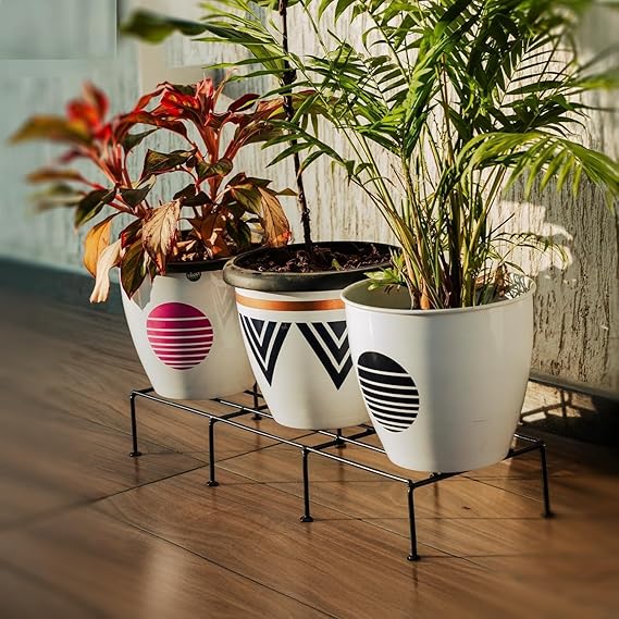 Heavy Metal Flower Pot/Plant Stand for Home Garden Balcony Living Room Decor 24 Inches (Black-Set of 2)/ Weight Capacity 120kgs