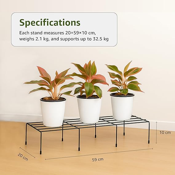 Heavy Metal Flower Pot/Plant Stand for Home Garden Balcony Living Room Decor 24 Inches (Black-Set of 1)/ Weight Capacity 120kgs