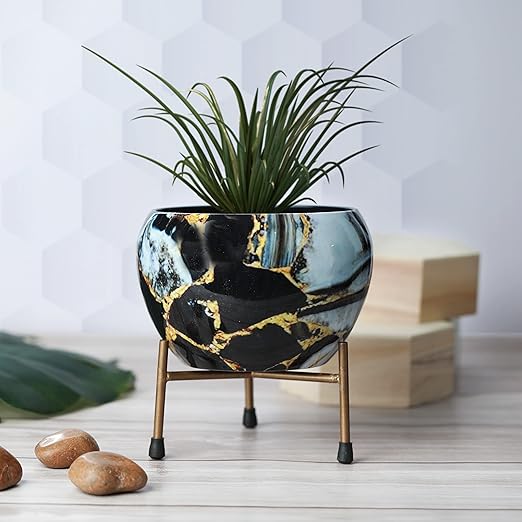 Decorative Pot with Stand for Indoor Rust Free Metal Plant pots for Home/Living/Balcony/Room/Office.rustproof Waterproof Set of 1 Multicolour