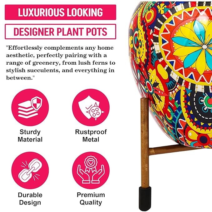 Decorative Pot with Stand for Indoor Rust Free Metal Plant pots for Home/Living/Balcony/Room/Office.rustproof Waterproof Set of 1 Multicolour