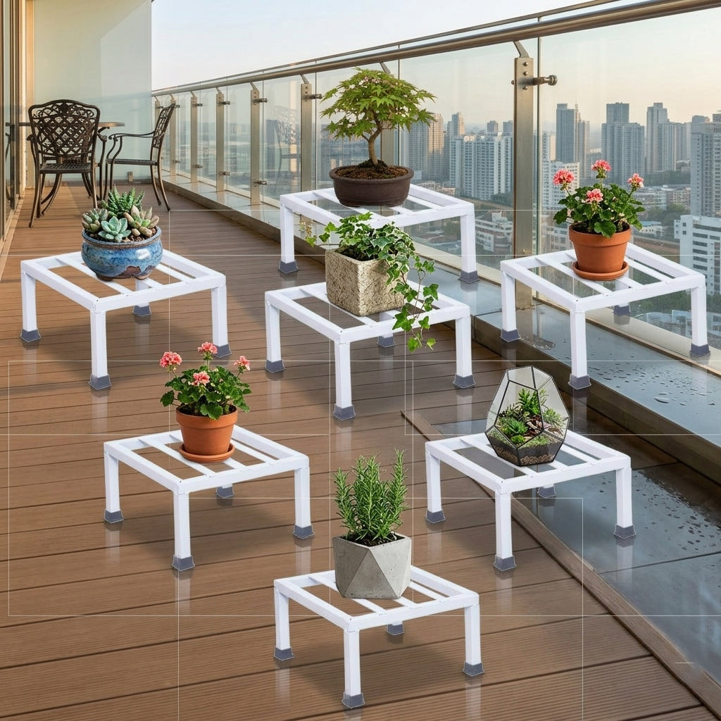 Premium Strong Metal Upto 100kg Hold Capacity Square Shape Thick and Strong Leg Flower Pot Plant Stand for Home Indoor Outdoor Garden Balcony Decor Black (Set of 1pc) | LWH- 8in X 8in X 4in