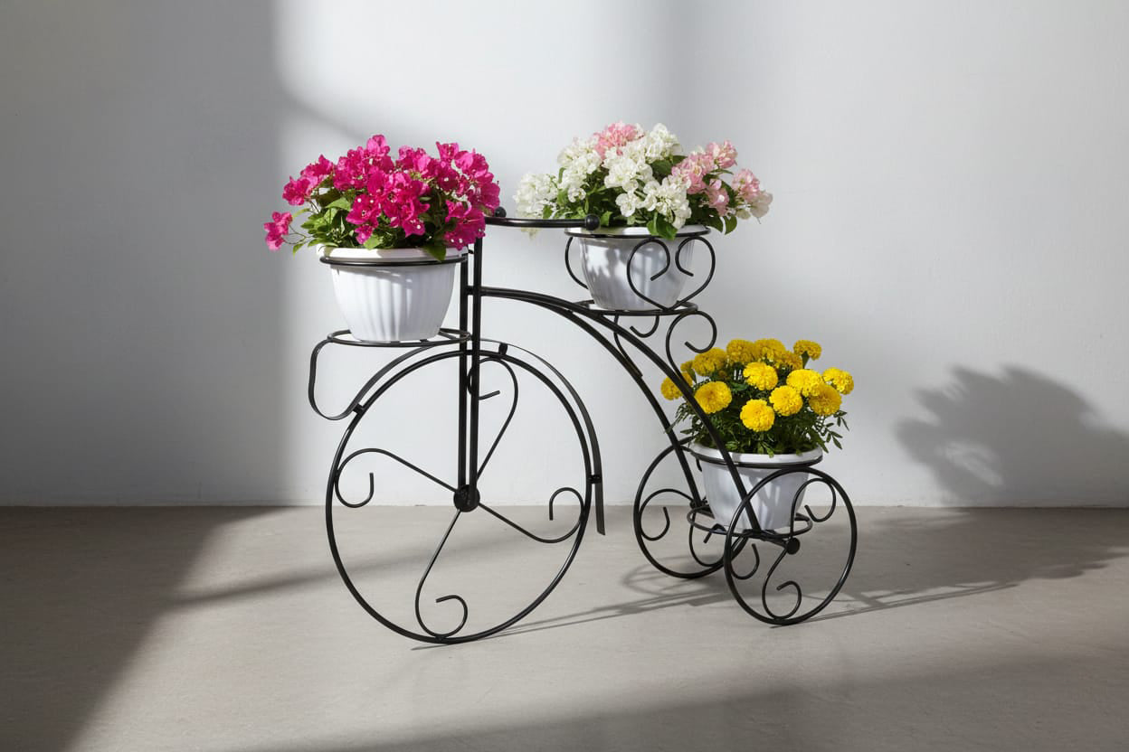 Tricycle Planter Stand – Decorative Cycle Plant Holder for Indoor Outdoor Use | Metal Flower Pot Stand for Balcony, Living Room, Patio & Garden Décor – Black