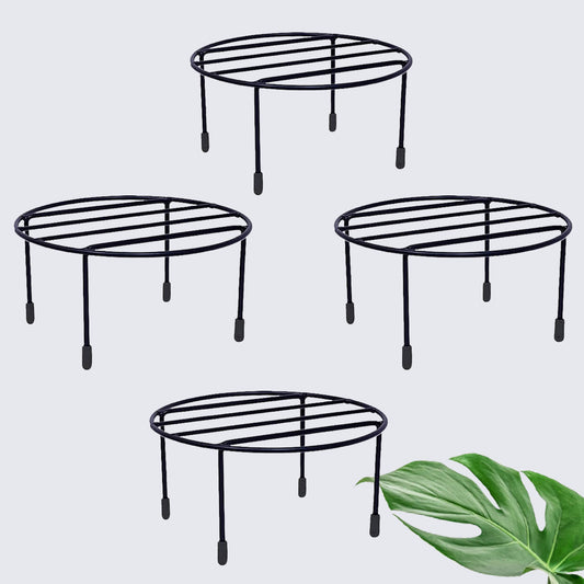 8inch Heavy Duty Anti Rust Round Metal Plant Stand / Pot Stand with Bottom Rubber for Home Balcony Indoor Outdoon Garden | Capacity upto 50kg | 8(L) x8(W) x4.5(H) inch (Black (Pack of 7))
