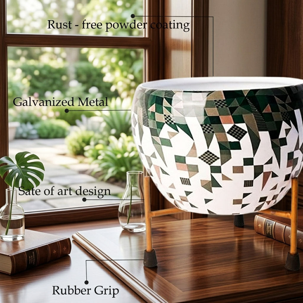 Decorative Pot with Stand for Indoor Rust Free Metal Plant pots for Home/Living/Balcony/Room/Office.rustproof Waterproof Set of 1 Multicolour