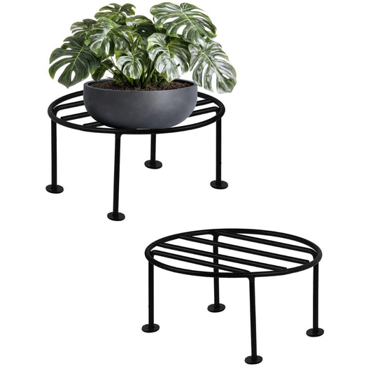 8inch Heavy Duty Anti Rust Round Metal Plant Stand / Pot Stand with Bottom Rubber for Home Balcony Indoor Outdoon Garden | Capacity upto 50kg | 8(L) x8(W) x4.5(H) inch (Black (Pack of 2))