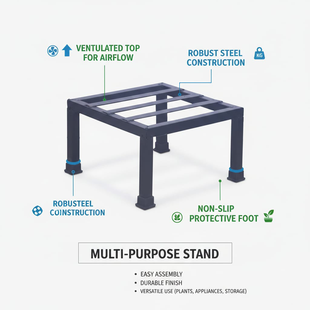 Square Metal Plant Stand for Balcony, Indoor & Outdoor | Rust-Resistant Sturdy Planter Holder for Home, Patio & Garden Décor |Flower Pot Stand Set of 2